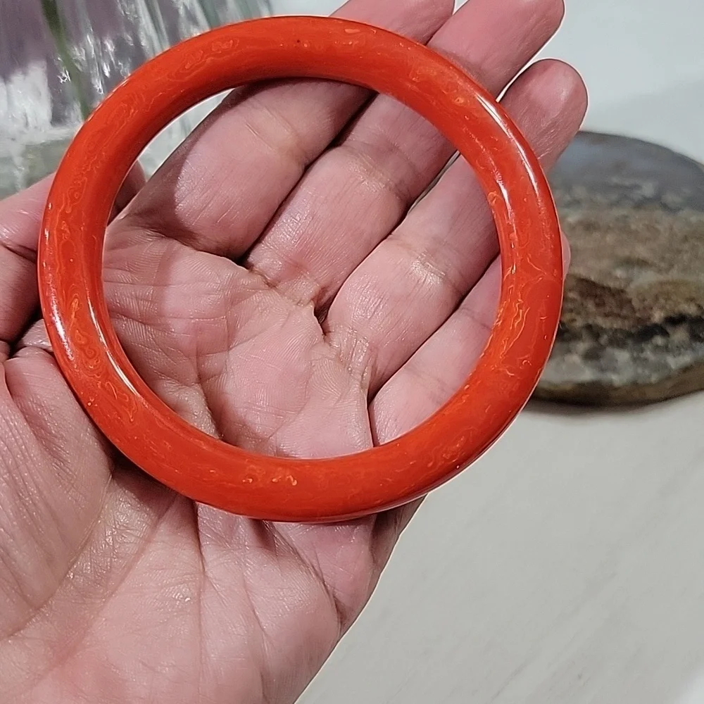 Bakelite Orange Marbled Swirl Bangle Bracelet